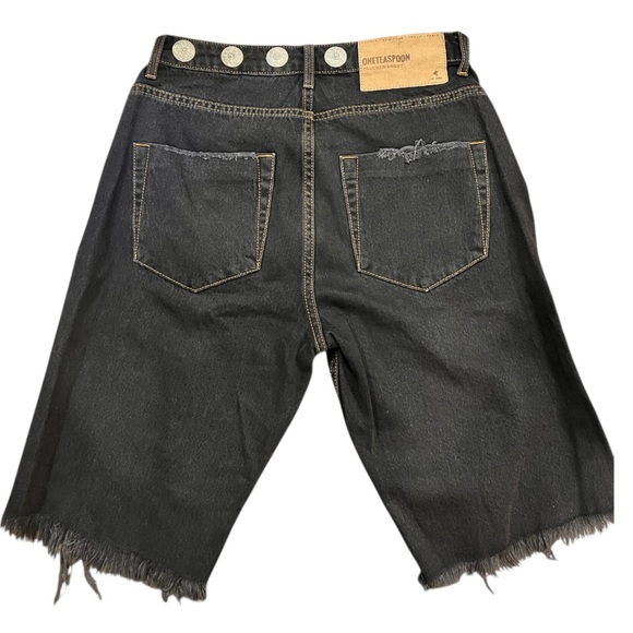 One Teaspoon Truckers Mid Waist Long-Length Relaxed Denim Shorts - Black, Size 4 - Picture 5 of 12